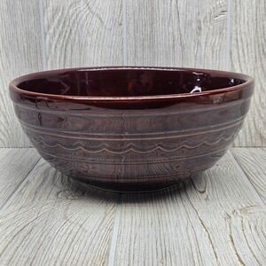 Mar-Crest Daisy Dot Vegetable Serving Mixing Bowl 9" Brown Stoneware USA